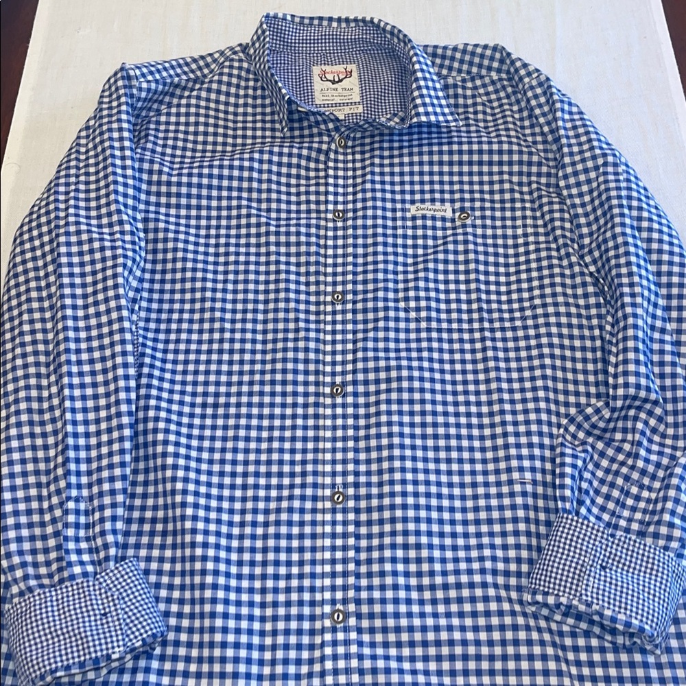 1511001 Stockerpoint L Blue plaid Original LEBENSFREUDE Roll Tab Sleeve Gingham